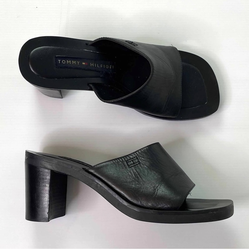 Tommy Hilfiger 90’s Square Toe Black Chunky Heel Shoes